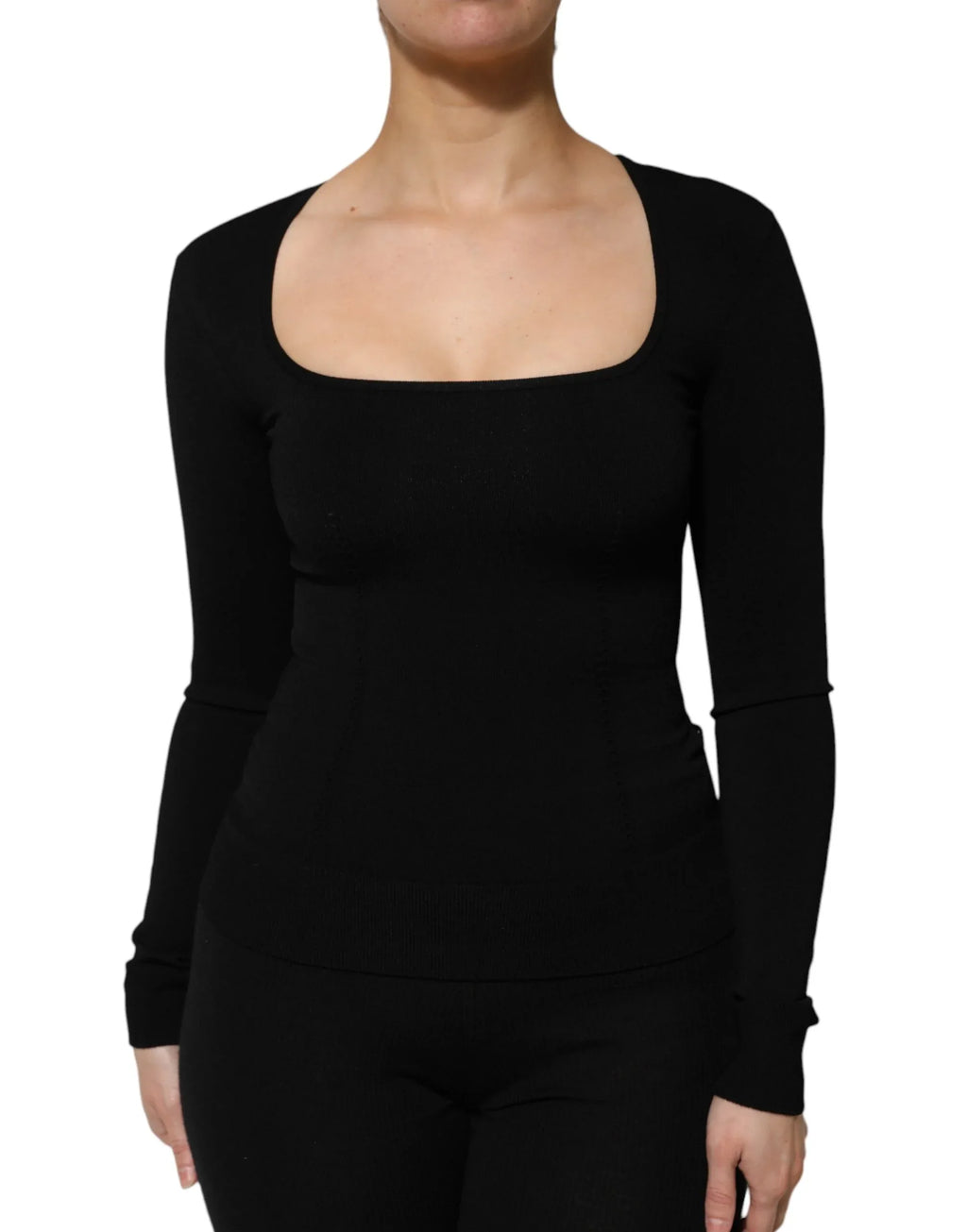 Dolce & Gabbana Black Square Neck Long Sleeves Pullover Top - Zeiniez