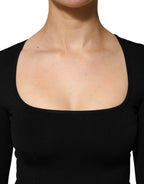 Dolce & Gabbana Black Square Neck Long Sleeves Pullover Top