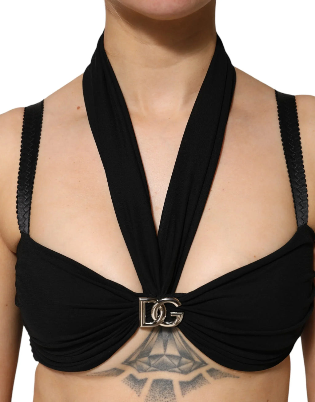 Dolce & Gabbana Black Cropped Viscose Halter Bustier Top - Zeiniez