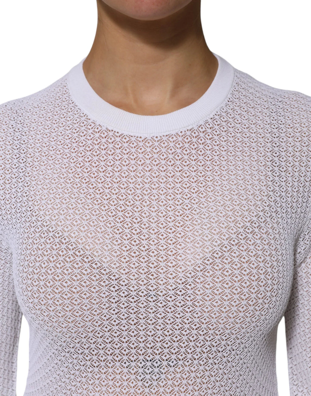 Dolce & Gabbana White Round Neck Long Sleeves Pullover Top - Zeiniez