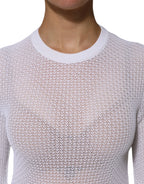 Dolce & Gabbana White Round Neck Long Sleeves Pullover Top - Zeiniez