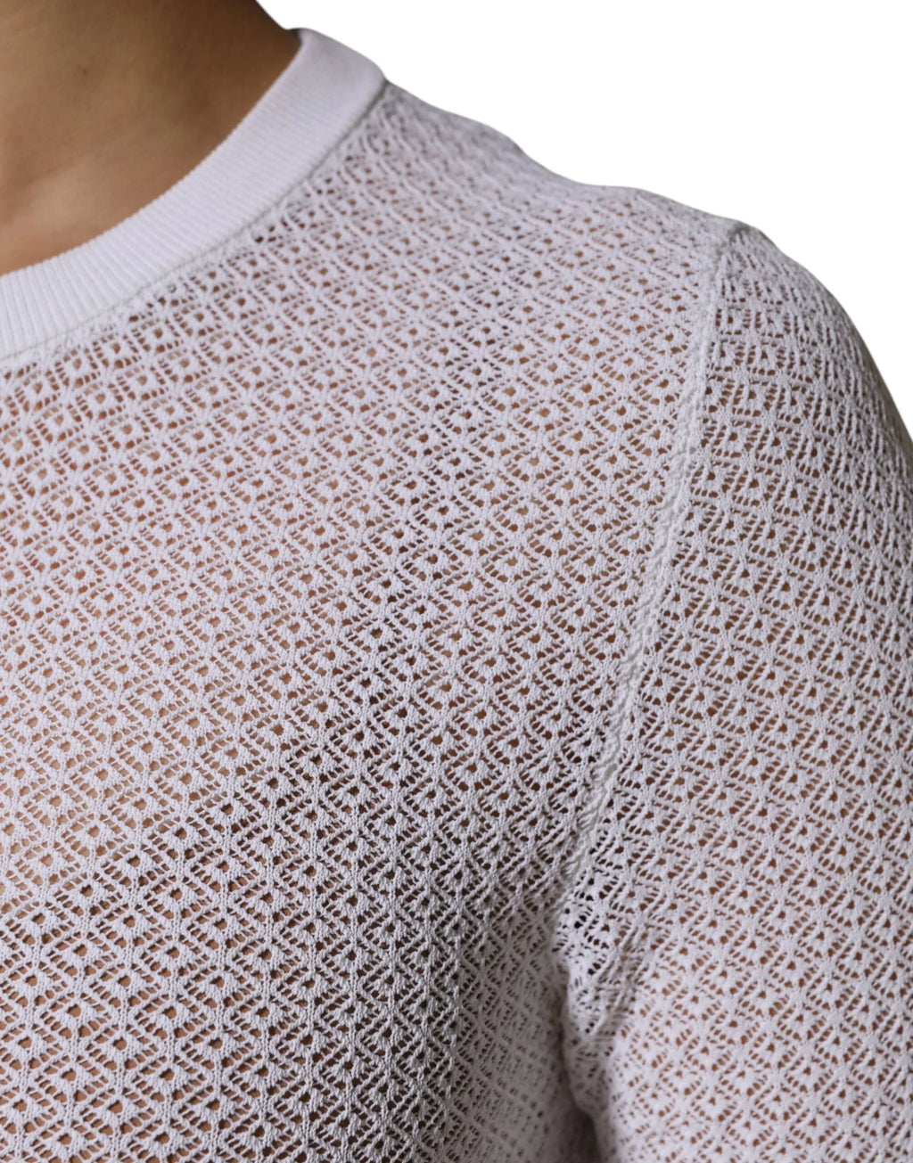 Dolce & Gabbana White Round Neck Long Sleeves Pullover Top - Zeiniez