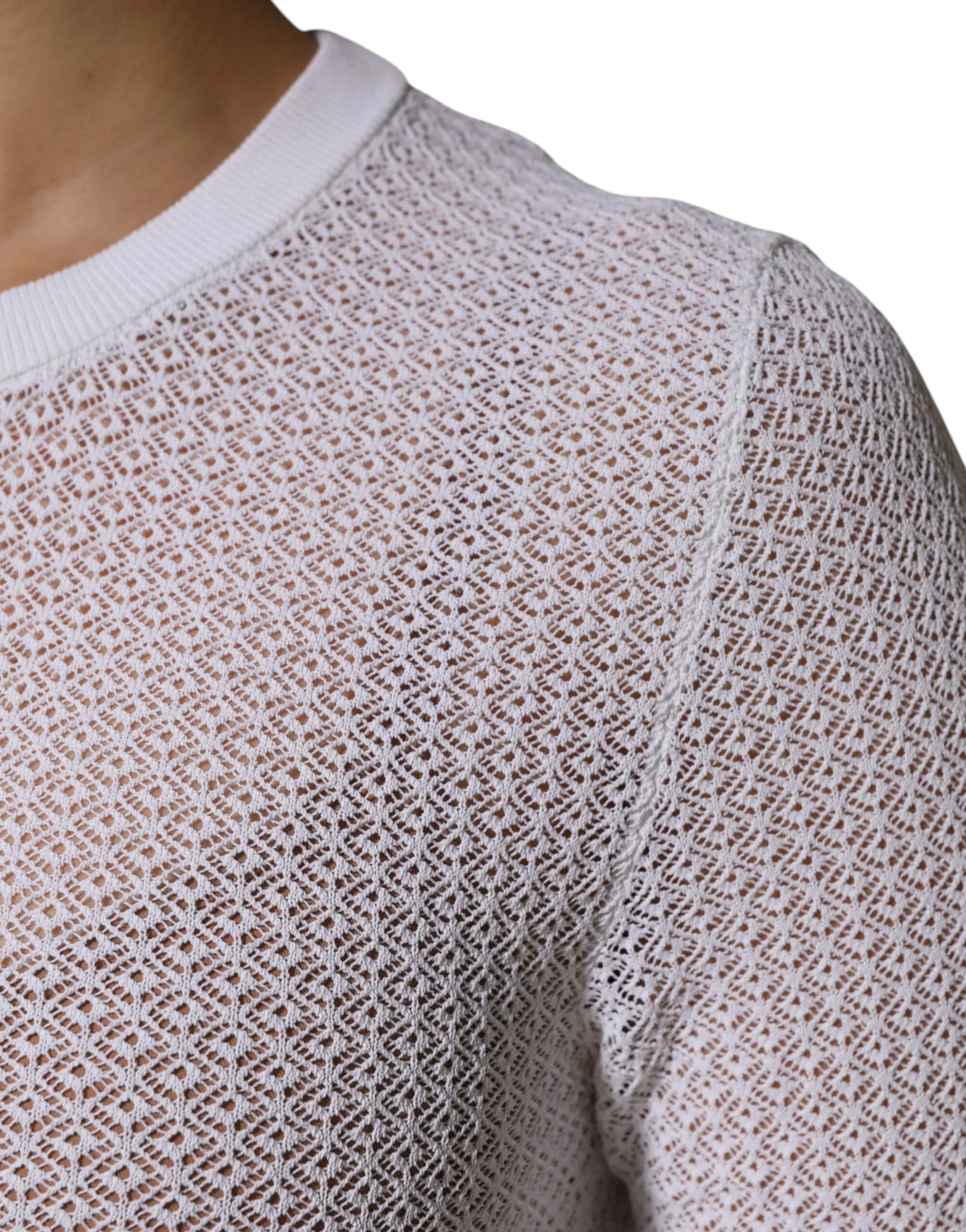 Dolce & Gabbana White Round Neck Long Sleeves Pullover Top - Zeiniez