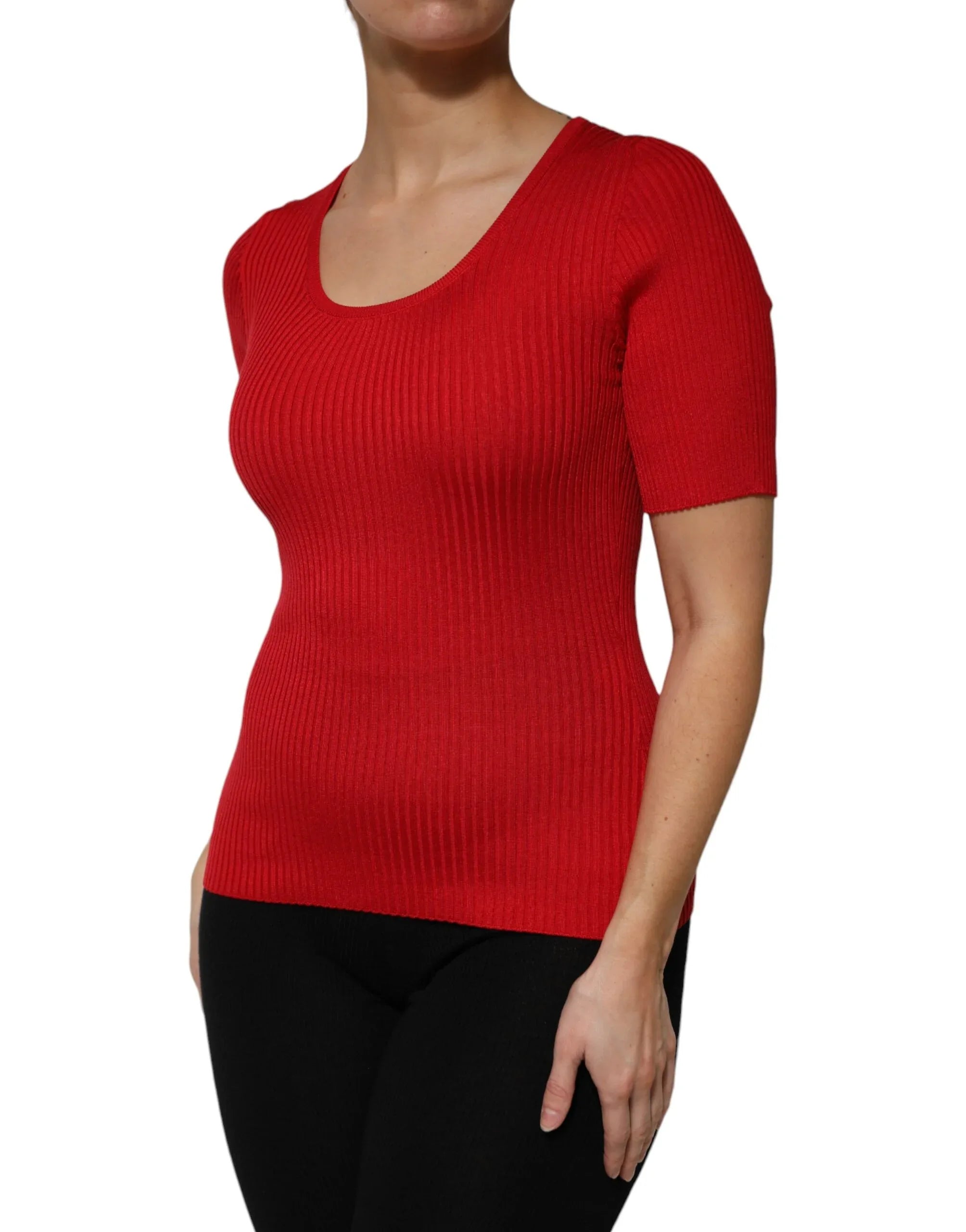 Dolce & Gabbana Red Round Neck Short Sleeves Pullover Top - Zeiniez