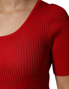 Dolce & Gabbana Red Round Neck Short Sleeves Pullover Top - Zeiniez
