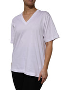 Dolce & Gabbana White Cotton Short Sleeves V-neck T-shirt