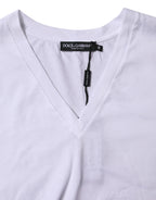 Dolce & Gabbana White Cotton Short Sleeves V-neck T-shirt - Zeiniez