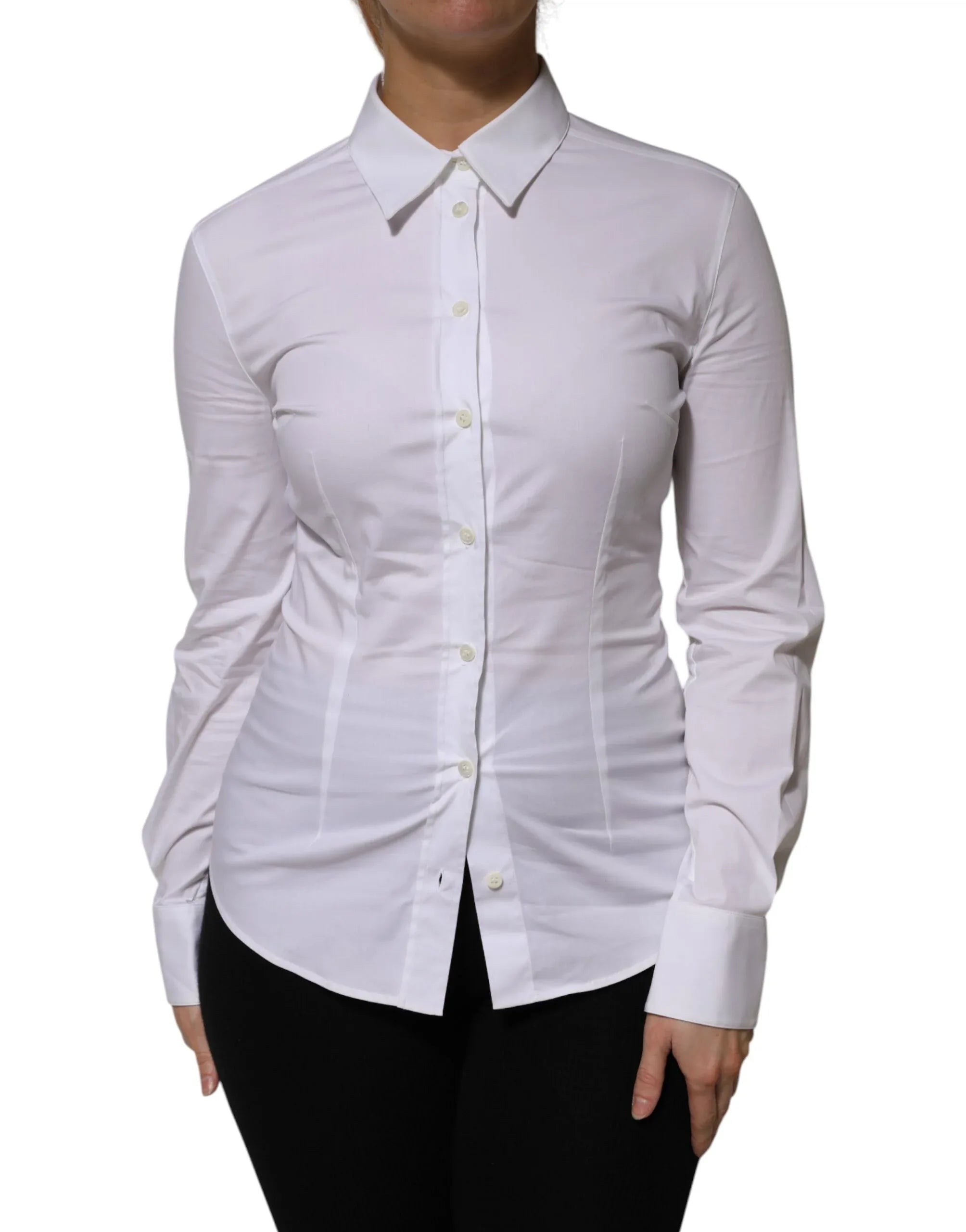 Dolce & Gabbana White Cotton Collared Long Sleeves Shirt Top - Zeiniez