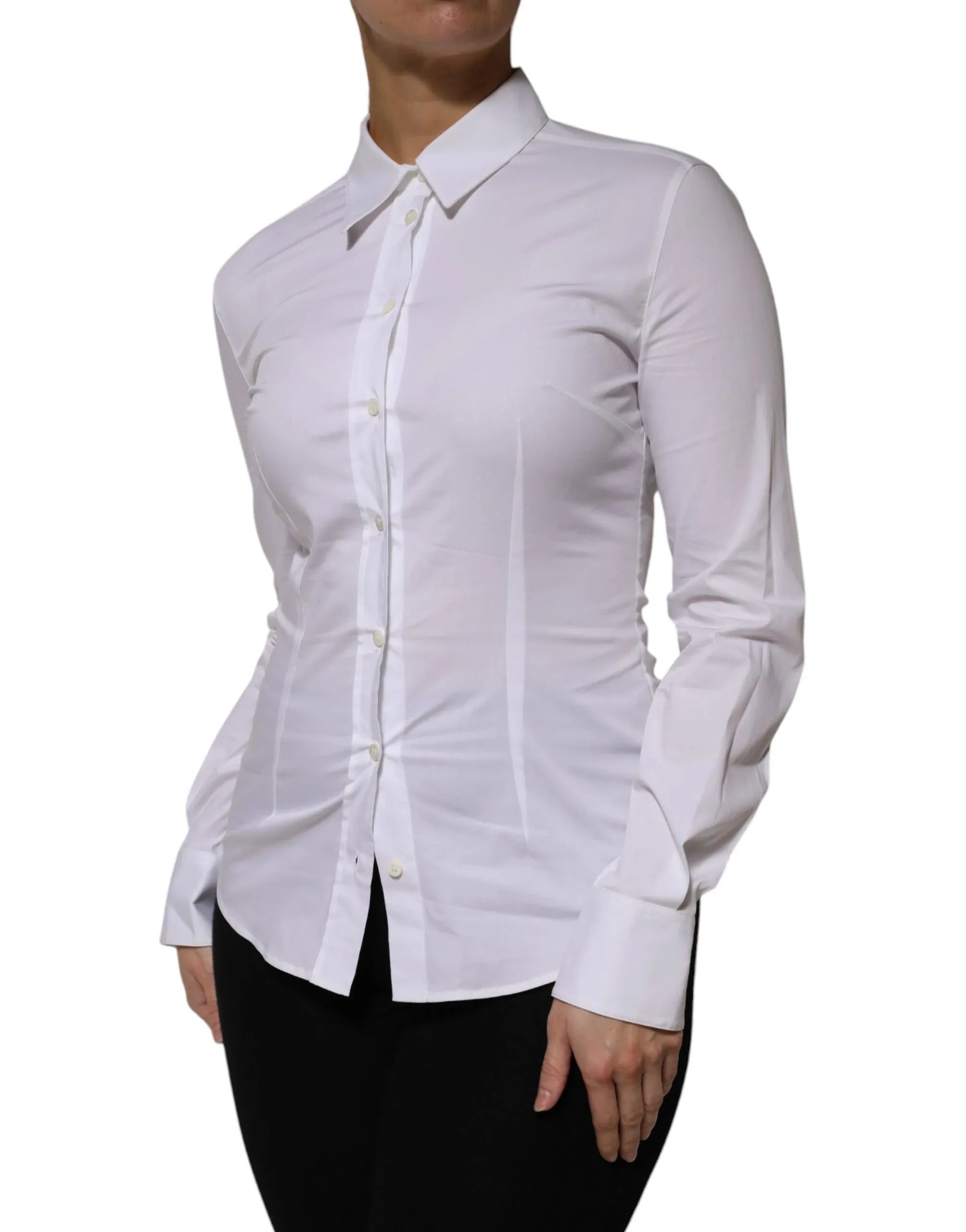 Dolce & Gabbana White Cotton Collared Long Sleeves Shirt Top - Zeiniez
