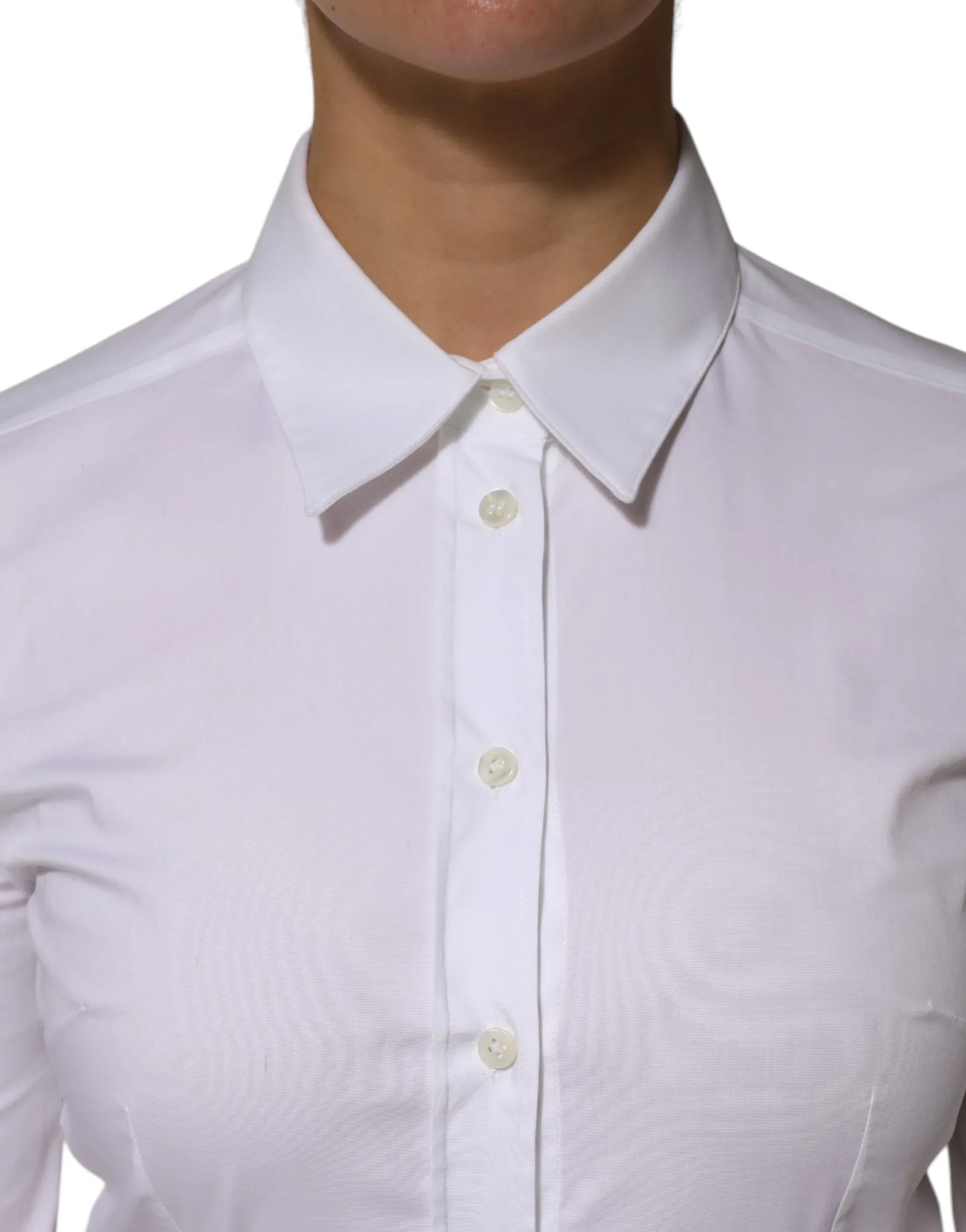 Dolce & Gabbana White Cotton Collared Long Sleeves Shirt Top - Zeiniez