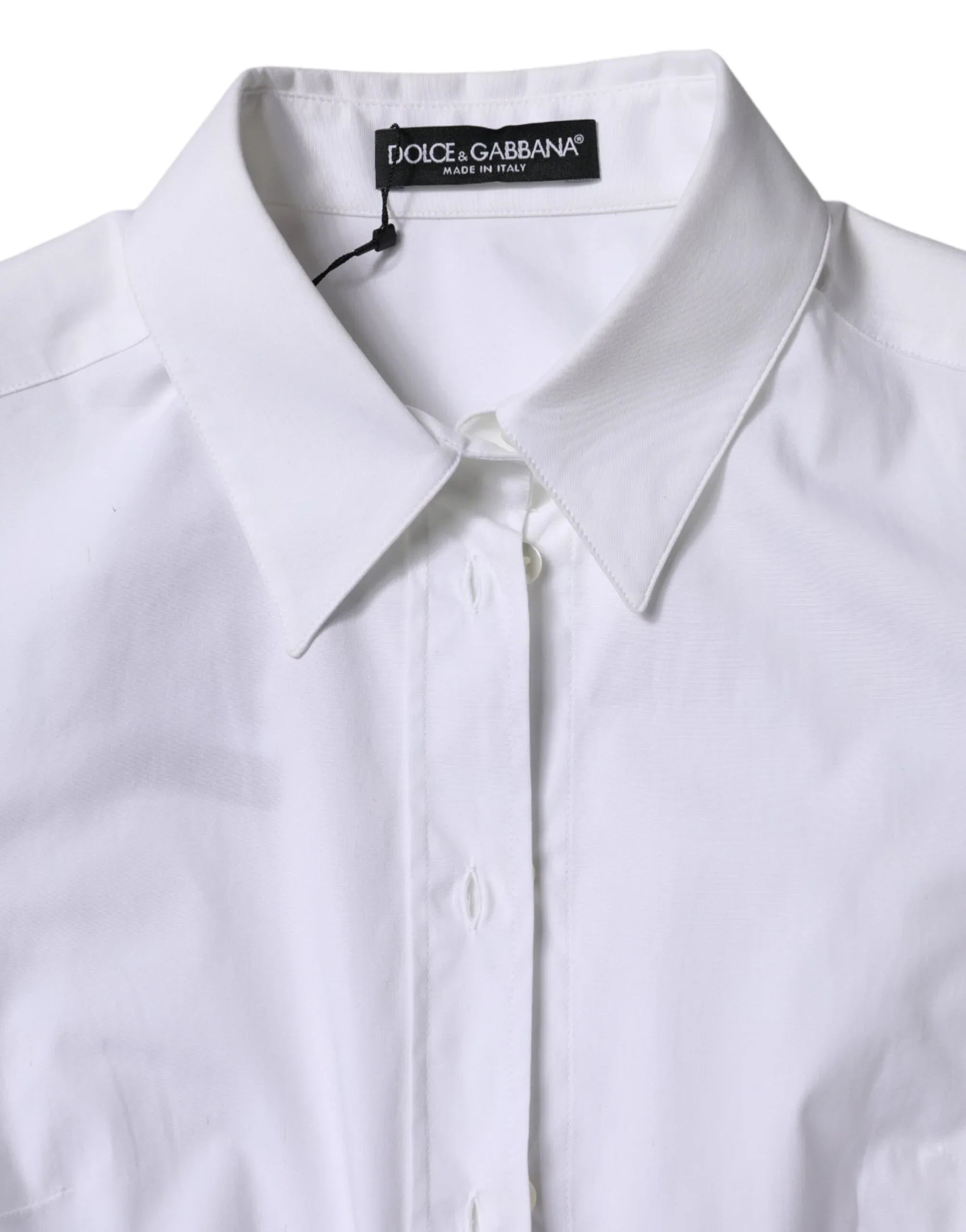 Dolce & Gabbana White Cotton Collared Long Sleeves Shirt Top - Zeiniez