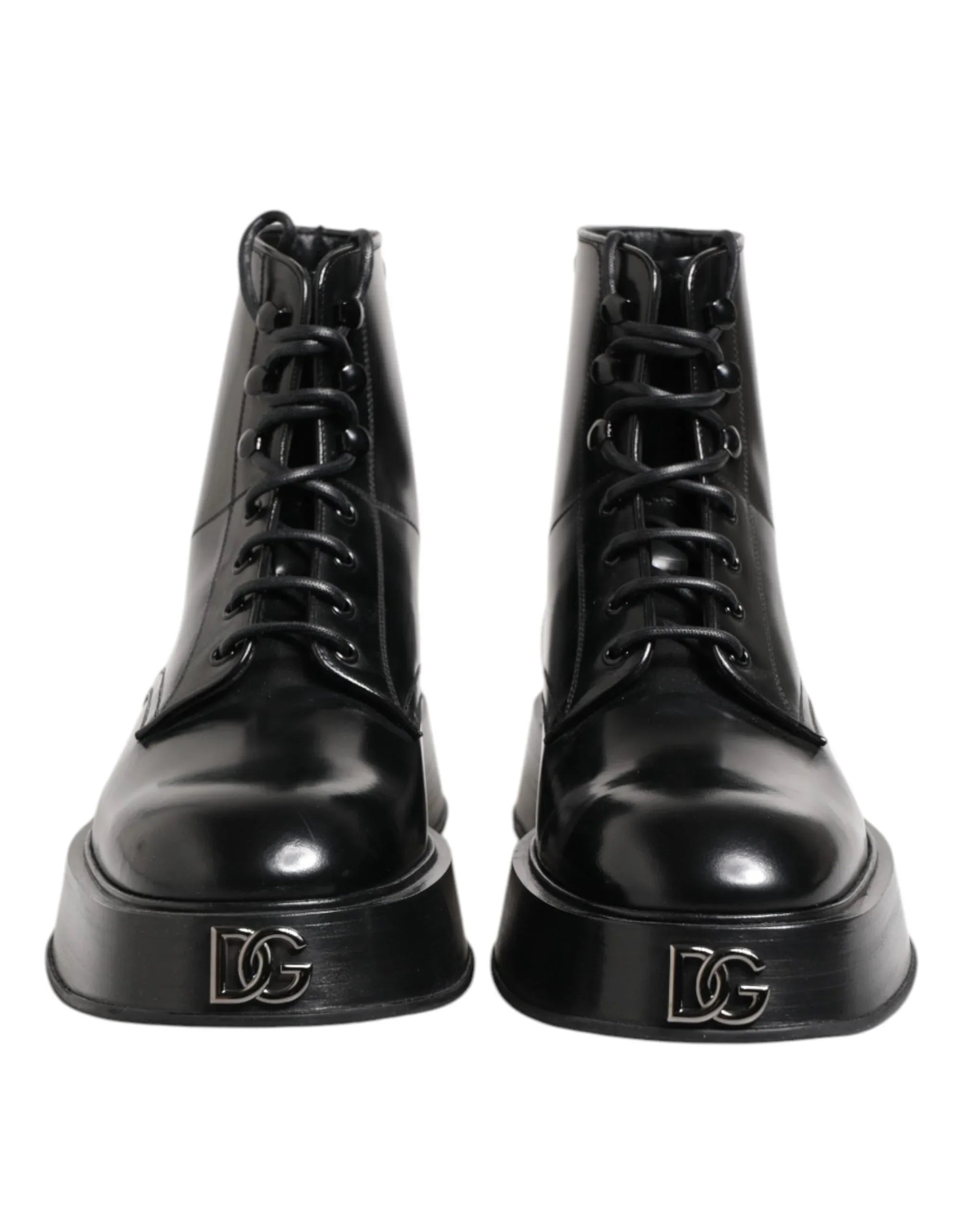 Dolce & Gabbana Black Leather Logo Ankle Boots Lace Up Shoes - Zeiniez