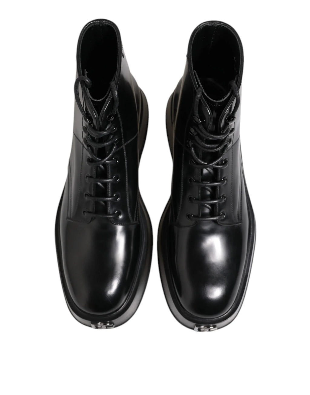 Dolce & Gabbana Black Leather Logo Ankle Boots Lace Up Shoes - Zeiniez