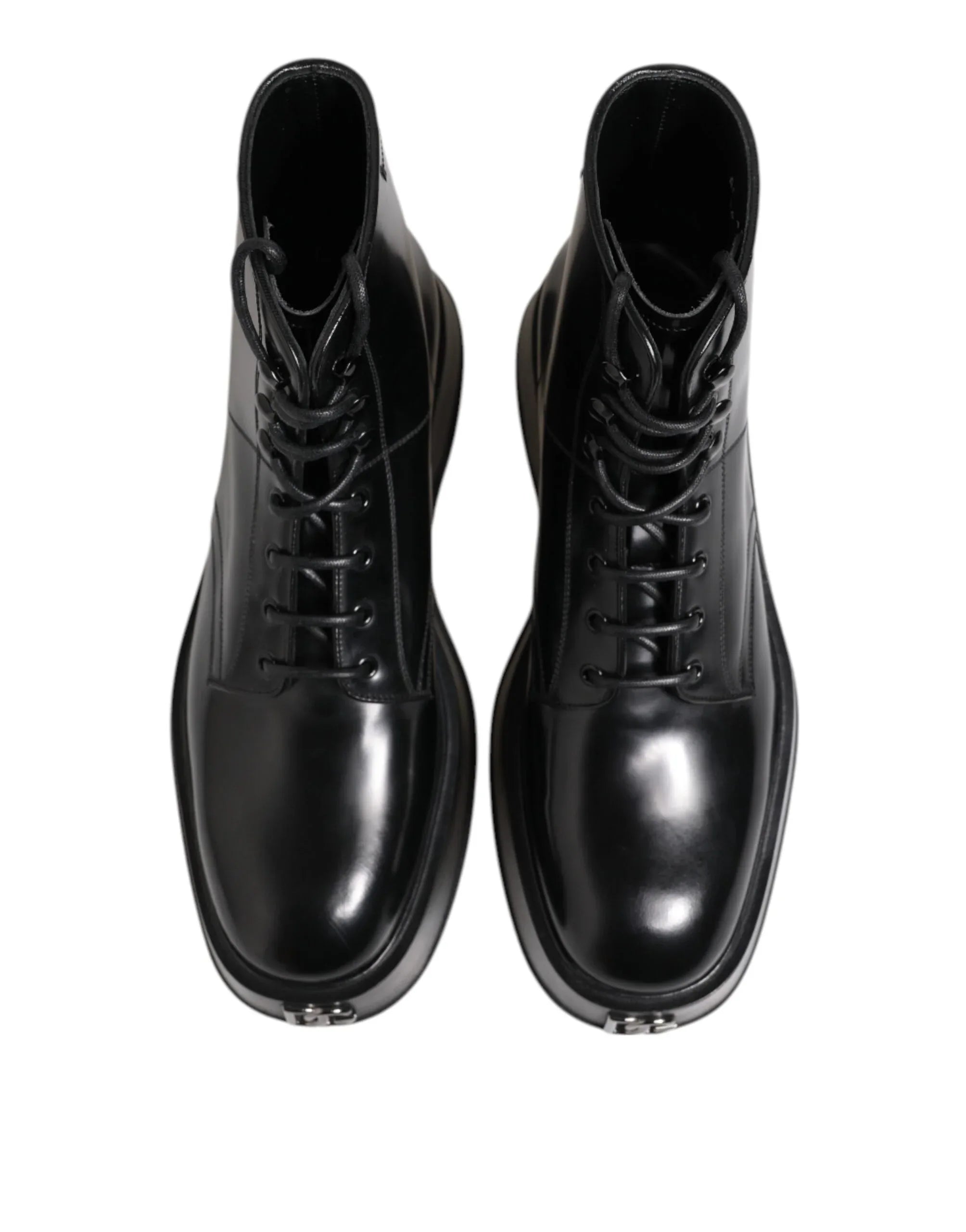 Dolce & Gabbana Black Leather Logo Ankle Boots Lace Up Shoes - Zeiniez