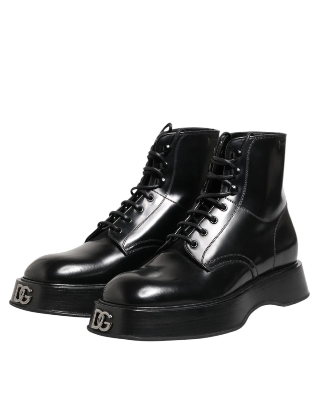 Dolce & Gabbana Black Leather Logo Ankle Boots Lace Up Shoes - Zeiniez