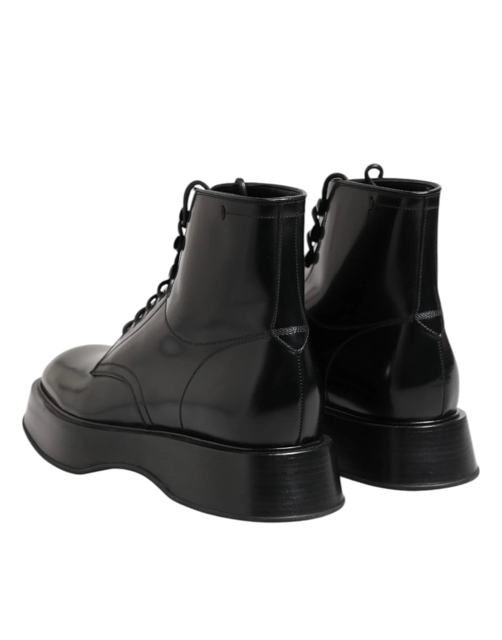 Dolce & Gabbana Black Leather Logo Ankle Boots Lace Up Shoes - Zeiniez