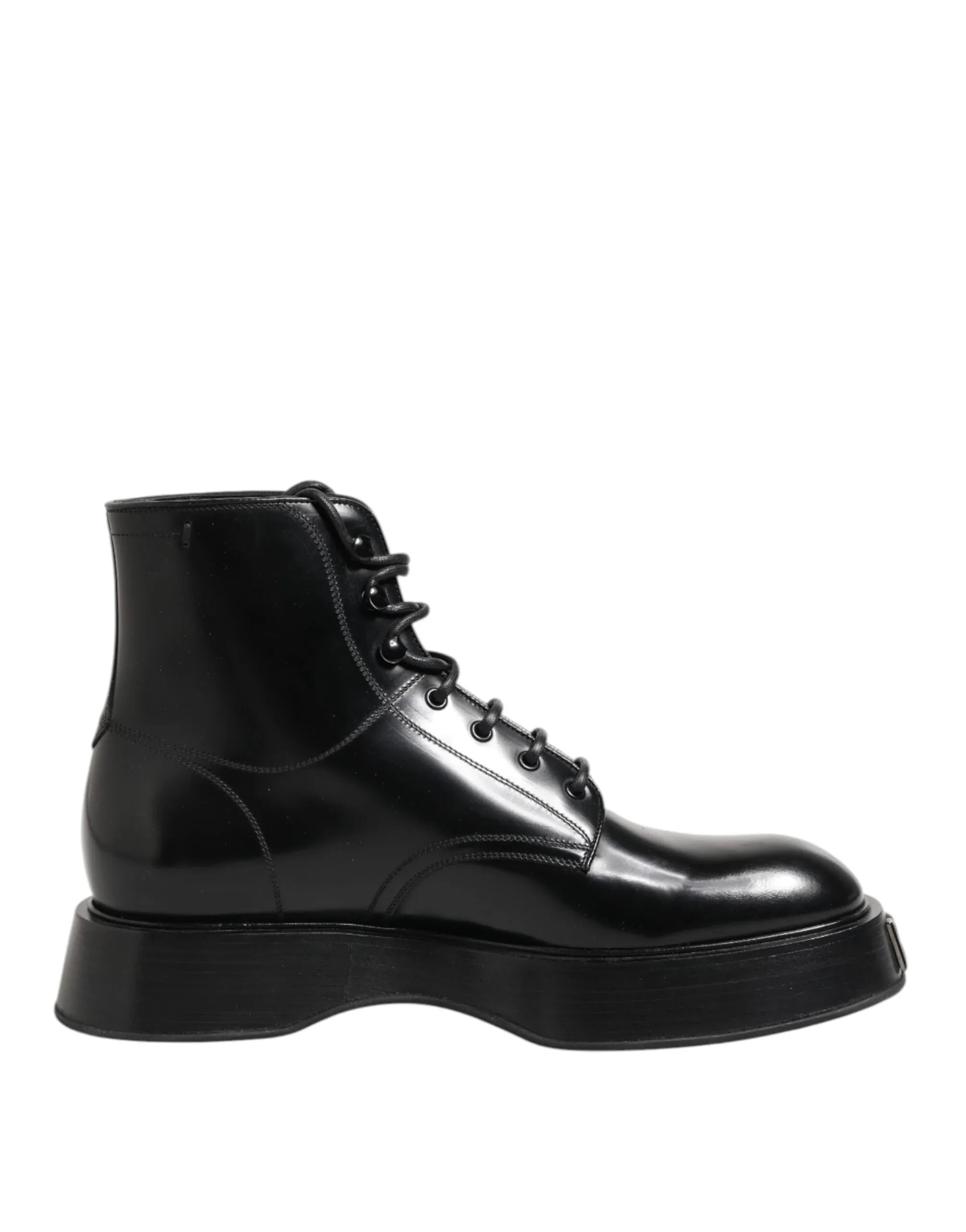 Dolce & Gabbana Black Leather Logo Ankle Boots Lace Up Shoes - Zeiniez