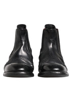 Dolce & Gabbana Black Leather Ankle Boots Slip On Shoes - Zeiniez