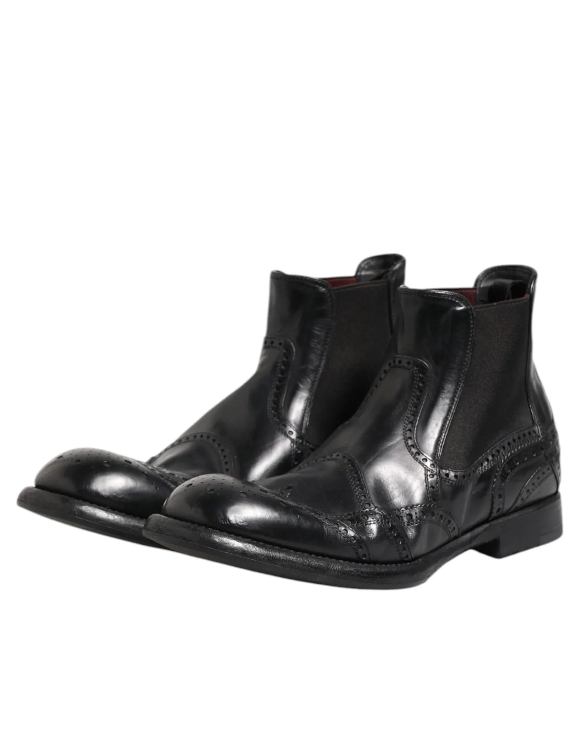 Dolce & Gabbana Black Leather Ankle Boots Slip On Shoes - Zeiniez