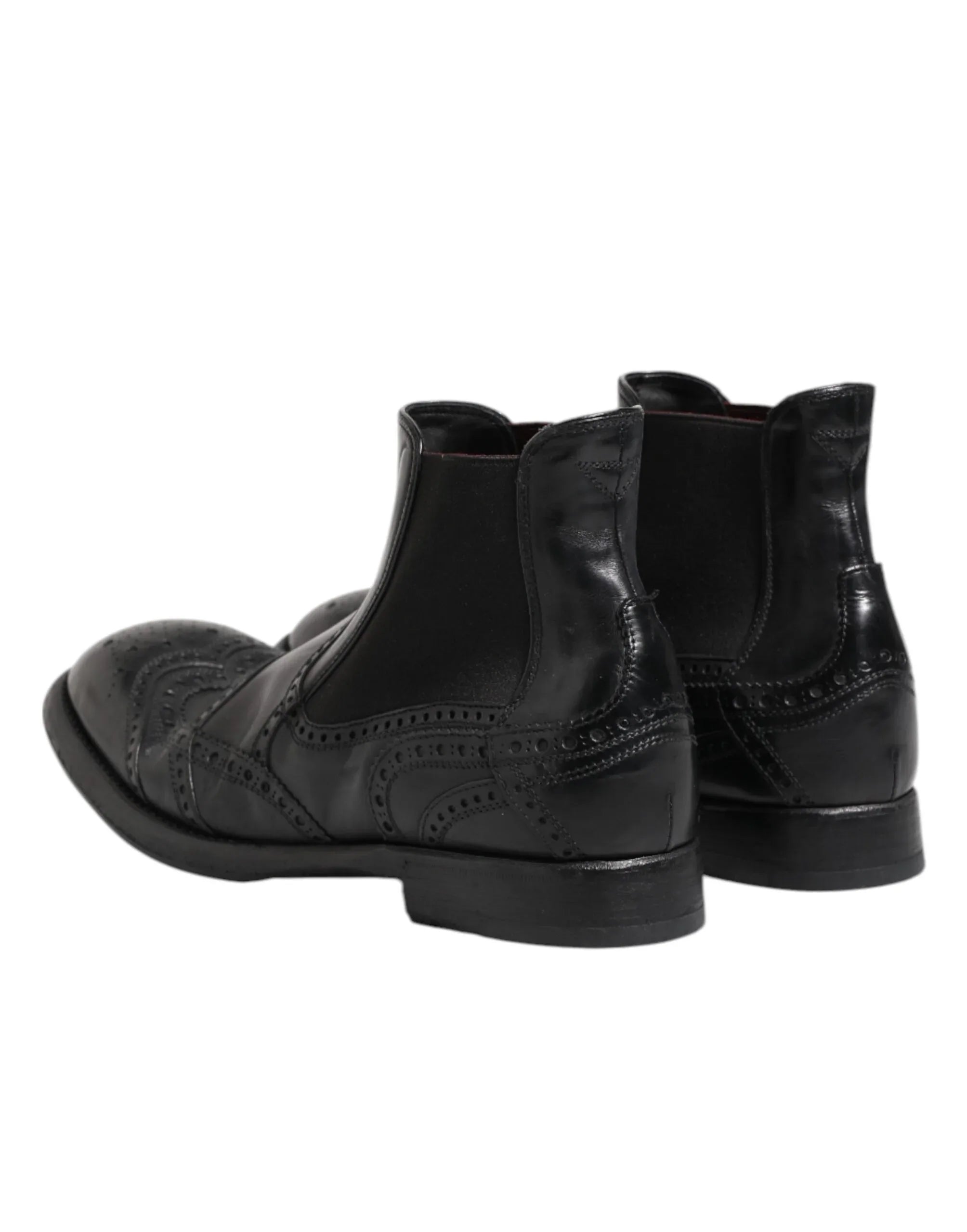 Dolce & Gabbana Black Leather Ankle Boots Slip On Shoes - Zeiniez