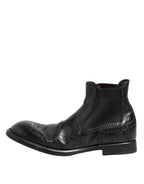 Dolce & Gabbana Black Leather Ankle Boots Slip On Shoes - Zeiniez