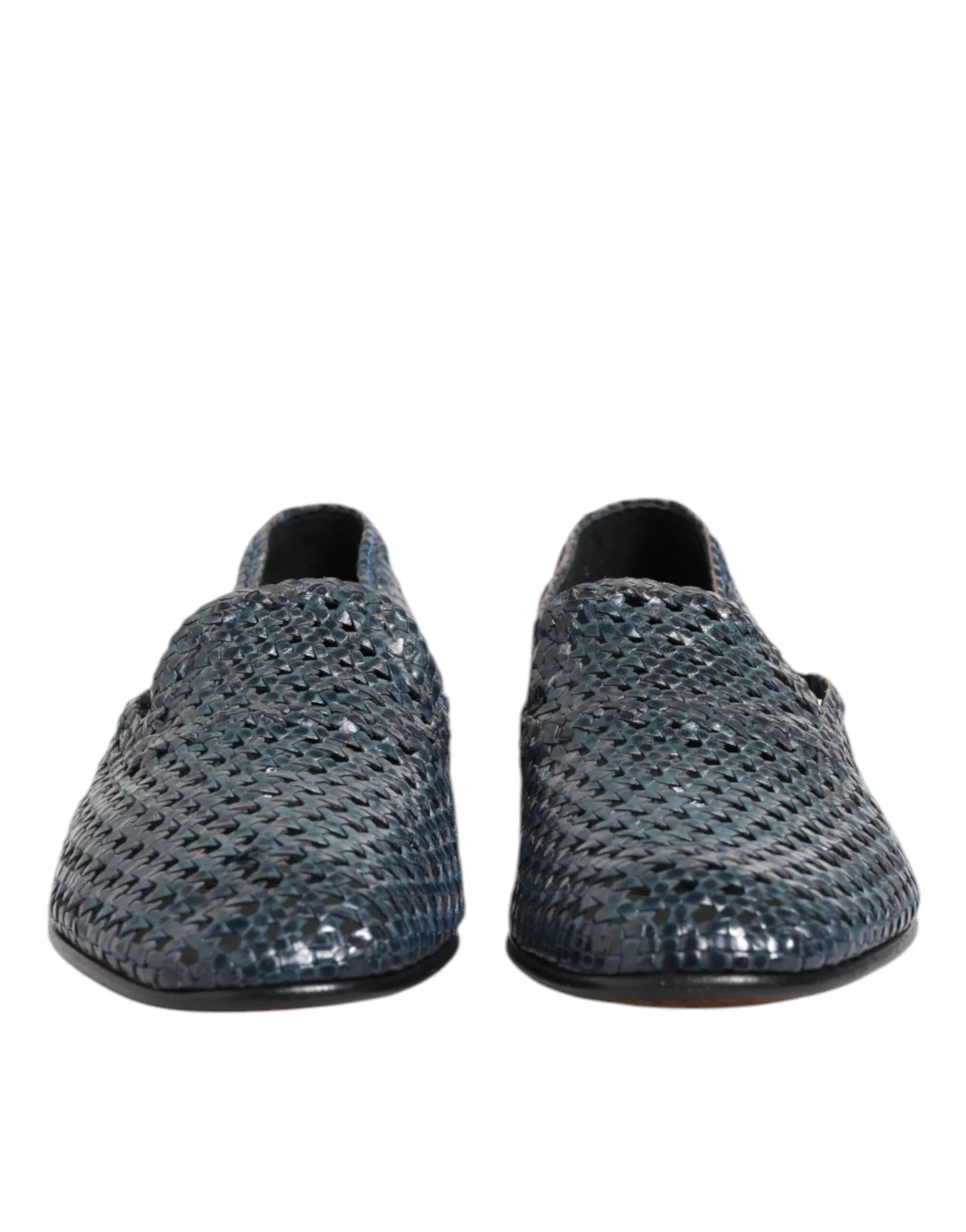 Dolce & Gabbana Blue Woven Leather Slip On Loafers Shoes - Zeiniez