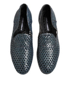Dolce & Gabbana Blue Woven Leather Slip On Loafers Shoes