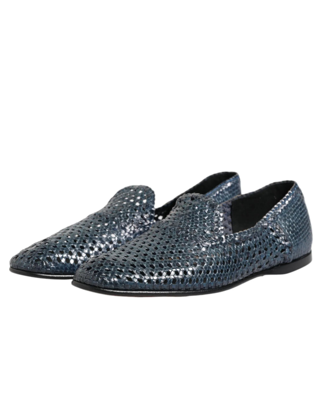 Dolce & Gabbana Blue Woven Leather Slip On Loafers Shoes - Zeiniez