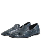 Dolce & Gabbana Blue Woven Leather Slip On Loafers Shoes - Zeiniez