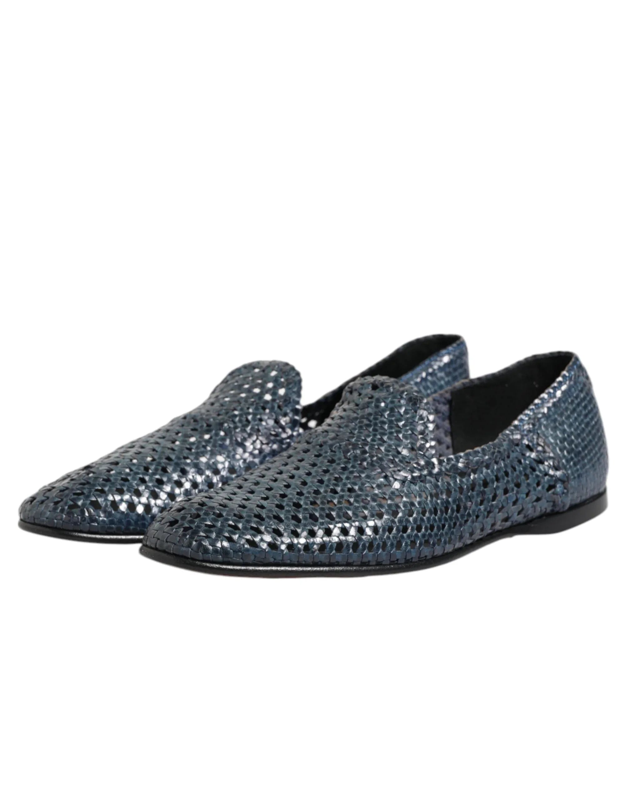 Dolce & Gabbana Blue Woven Leather Slip On Loafers Shoes - Zeiniez