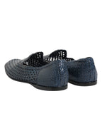 Dolce & Gabbana Blue Woven Leather Slip On Loafers Shoes - Zeiniez