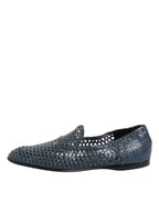 Dolce & Gabbana Blue Woven Leather Slip On Loafers Shoes