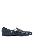 Dolce & Gabbana Blue Woven Leather Slip On Loafers Shoes - Zeiniez