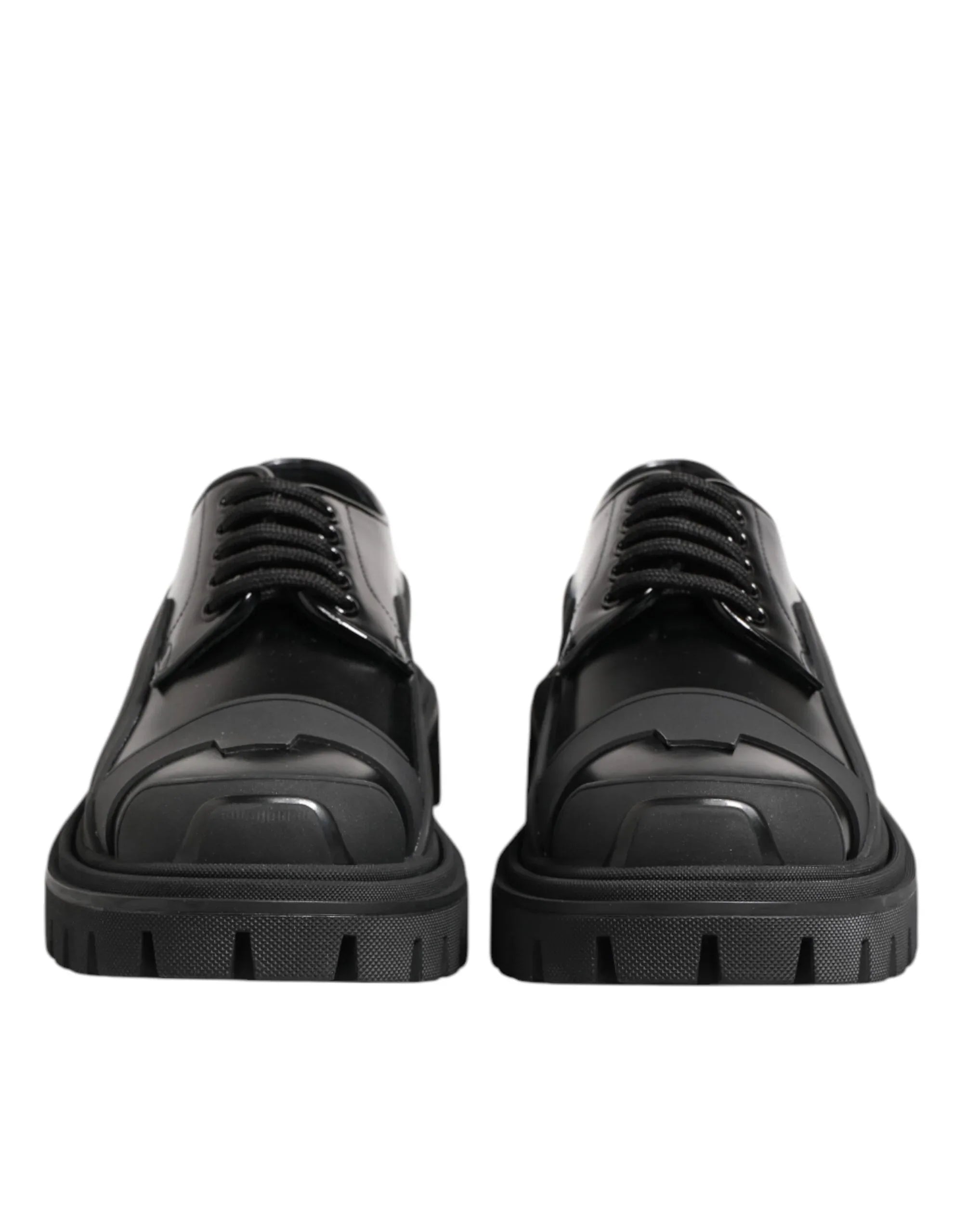Dolce & Gabbana Black Patent Leather Trekking Derby Shoes - Zeiniez