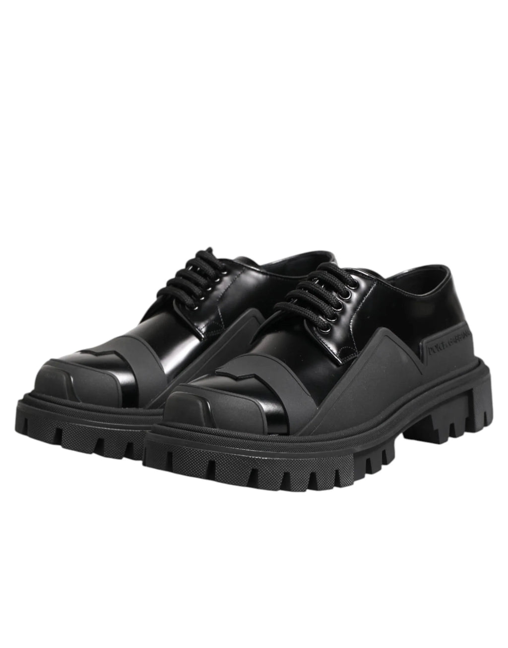 Dolce & Gabbana Black Patent Leather Trekking Derby Shoes - Zeiniez