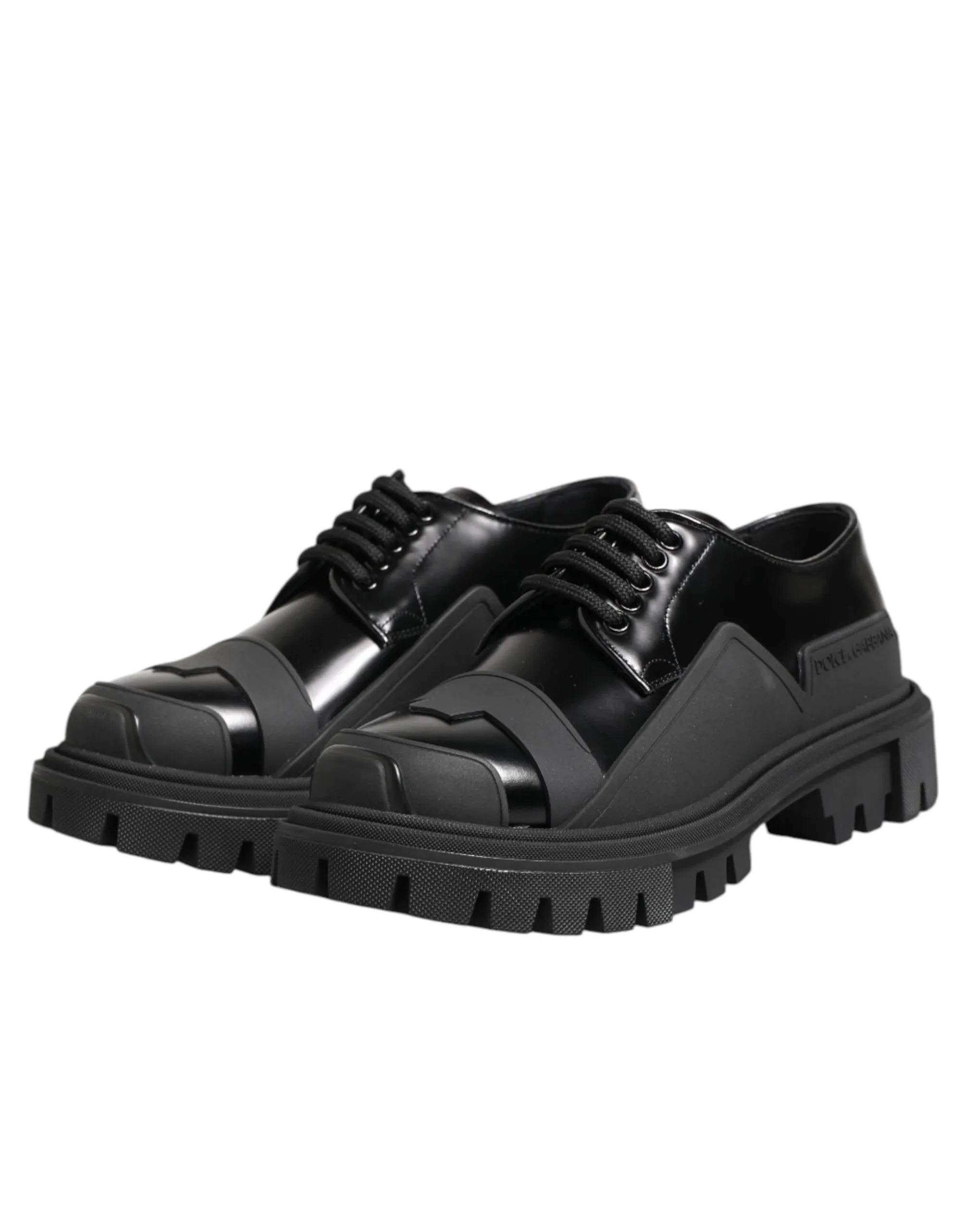 Dolce & Gabbana Black Patent Leather Trekking Derby Shoes - Zeiniez