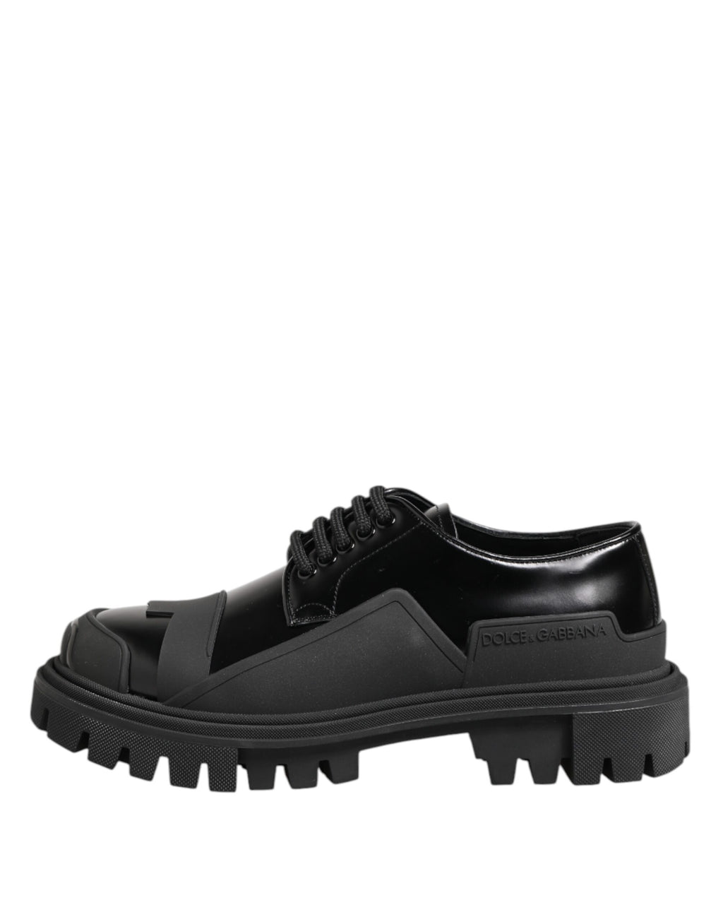 Dolce & Gabbana Black Patent Leather Trekking Derby Shoes