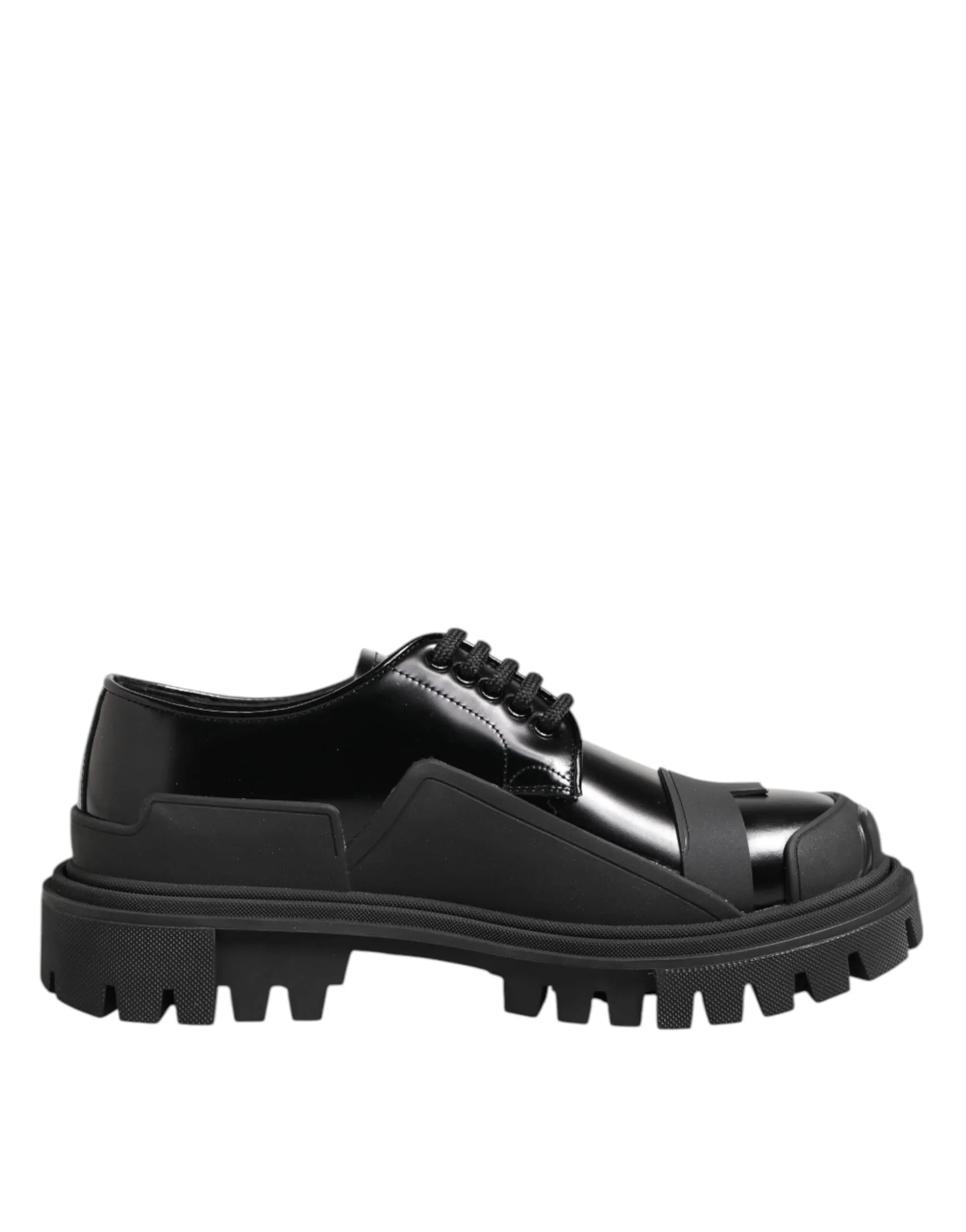 Dolce & Gabbana Black Patent Leather Trekking Derby Shoes - Zeiniez