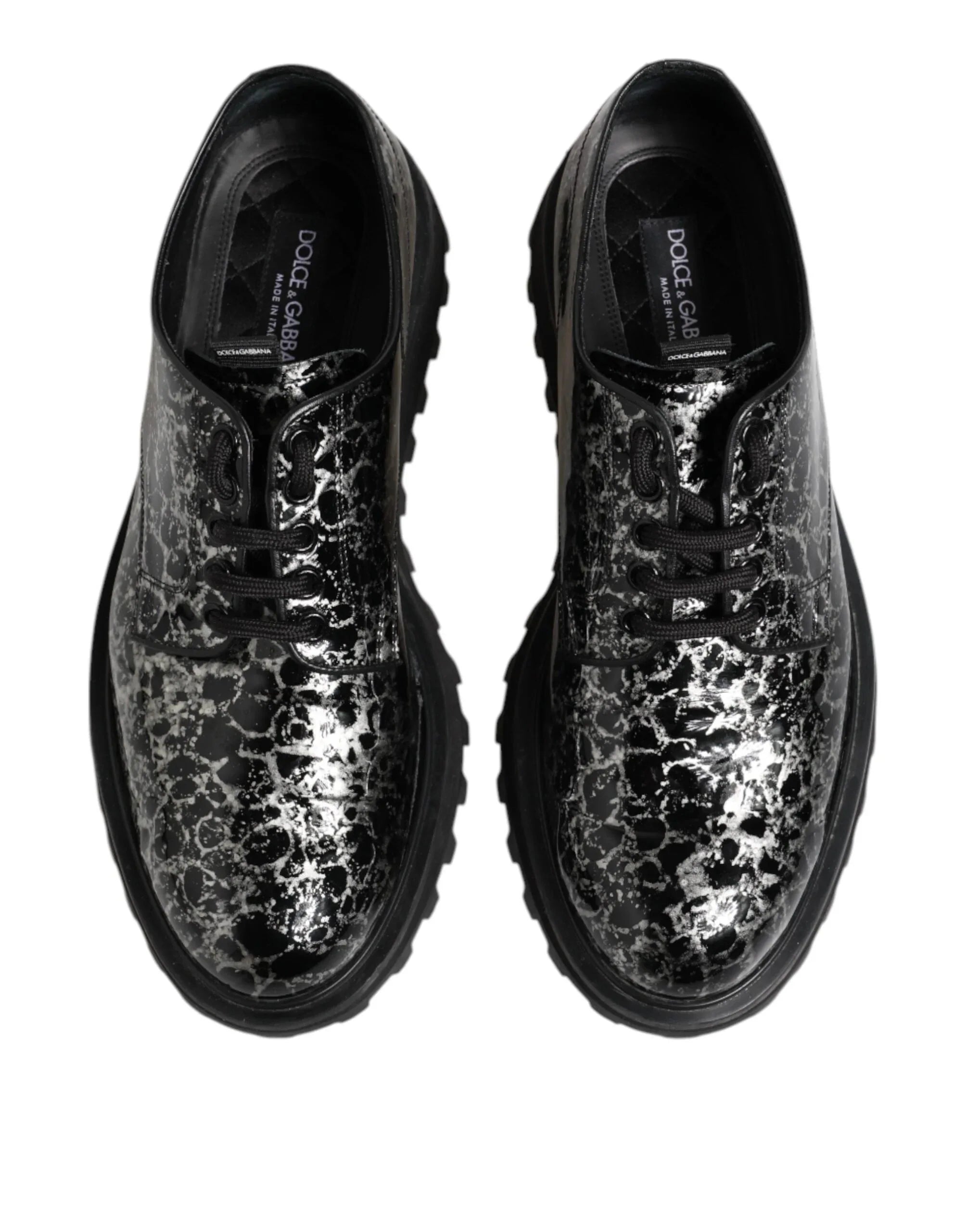 Dolce & Gabbana Black White Calfskin Chunky Derby Shoes - Zeiniez