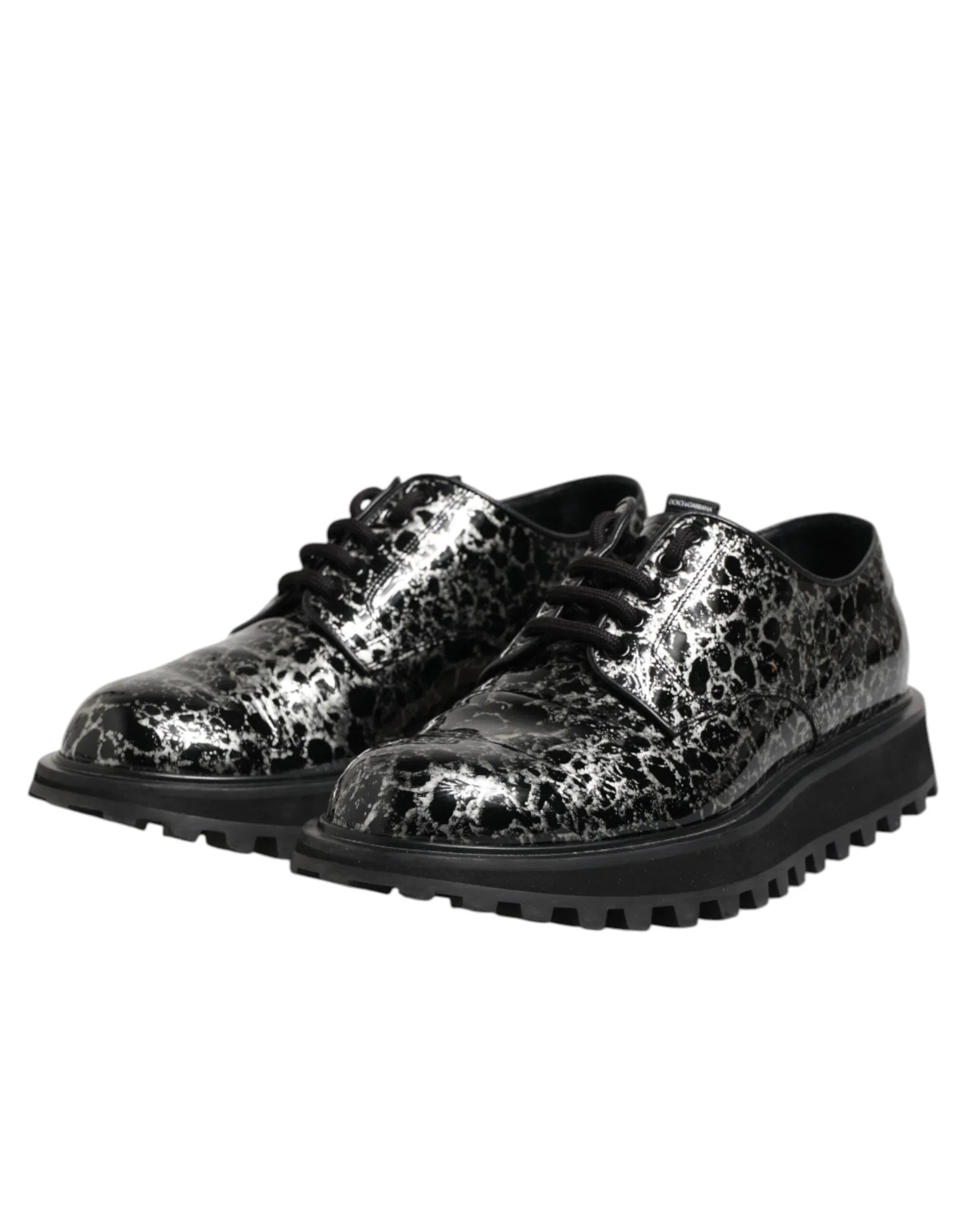 Dolce & Gabbana Black White Calfskin Chunky Derby Shoes - Zeiniez