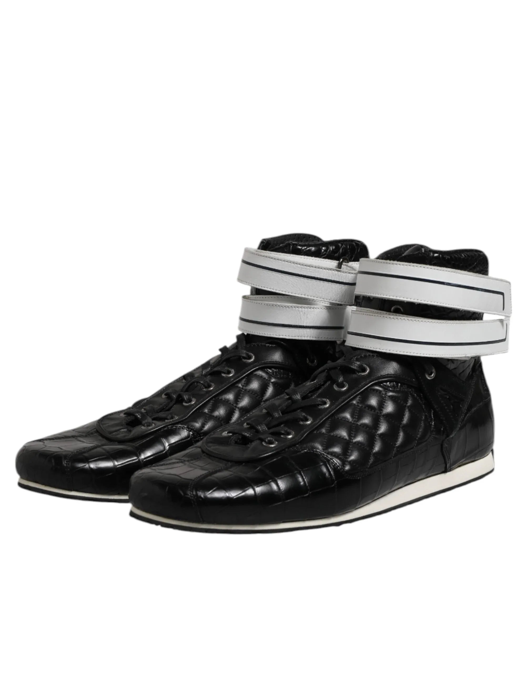 Dolce & Gabbana Black Quilted Leather Lace Up Sneakers Shoes - Zeiniez