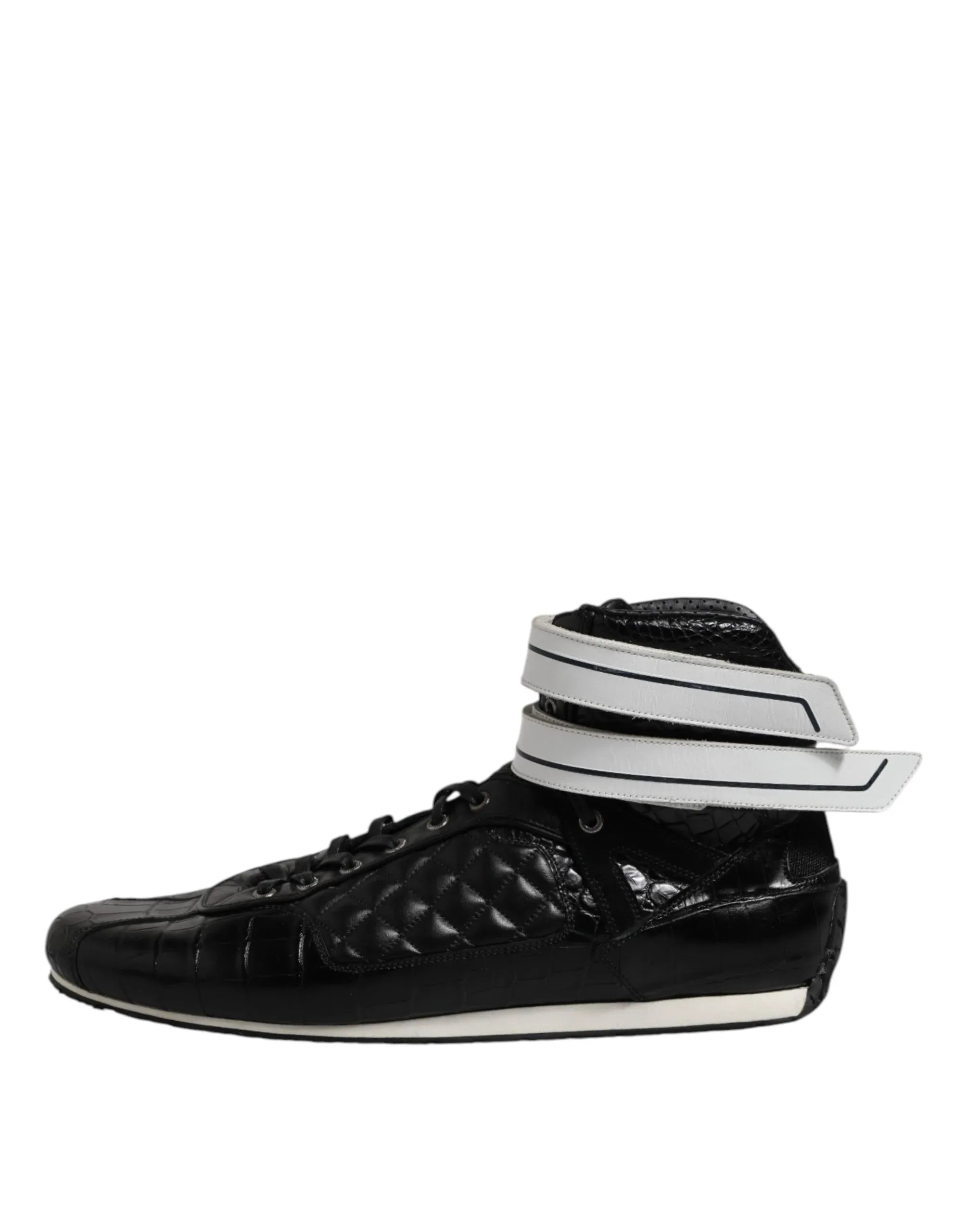 Dolce & Gabbana Black Quilted Leather Lace Up Sneakers Shoes - Zeiniez