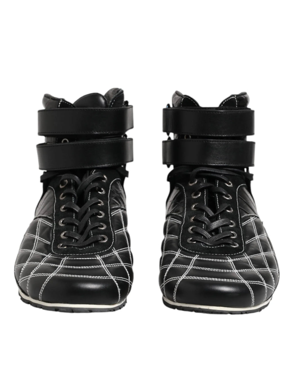 Dolce & Gabbana Black Quilted Leather Lace Up Sneakers Shoes - Zeiniez