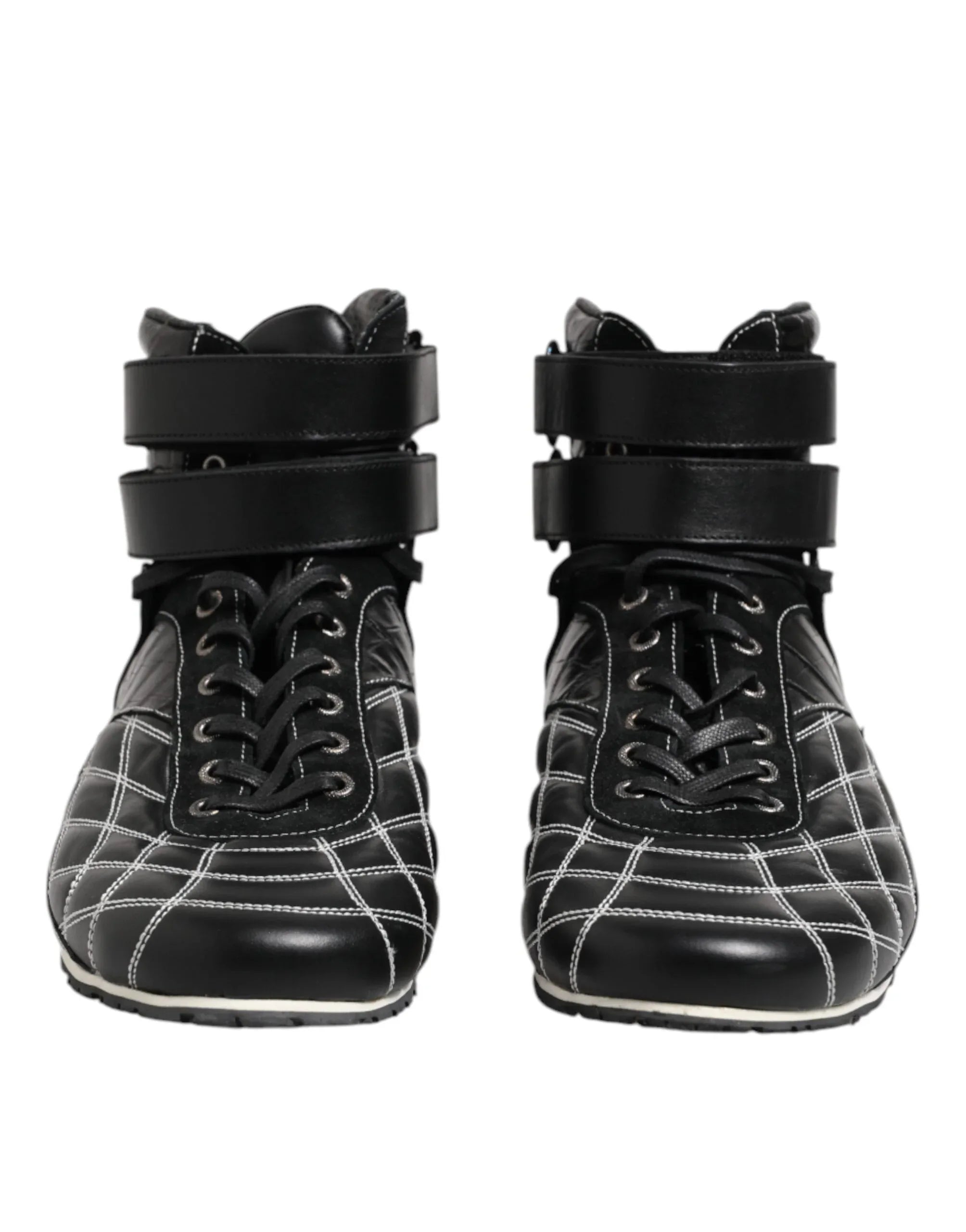 Dolce & Gabbana Black Quilted Leather Lace Up Sneakers Shoes - Zeiniez