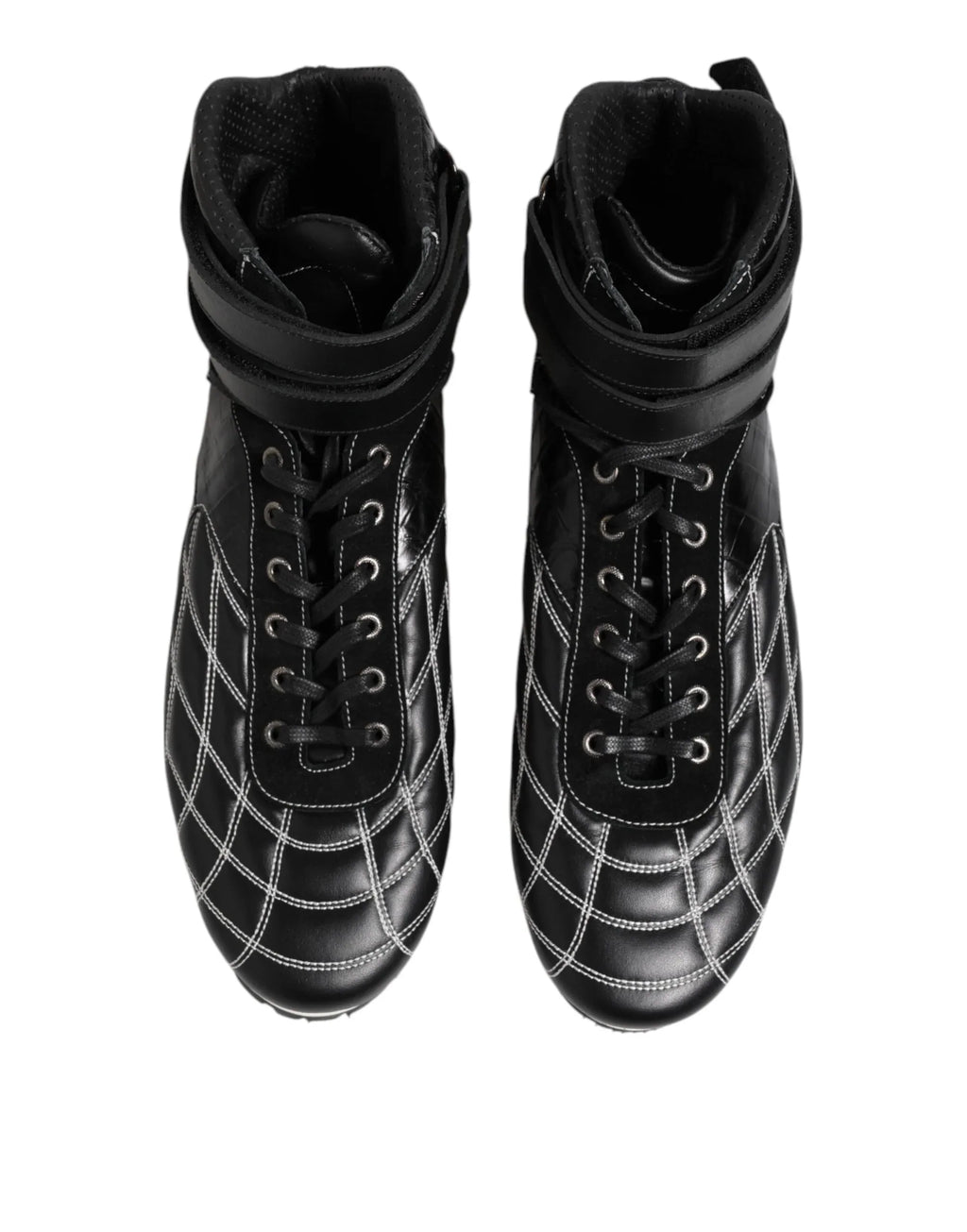 Dolce & Gabbana Black Quilted Leather Lace Up Sneakers Shoes - Zeiniez