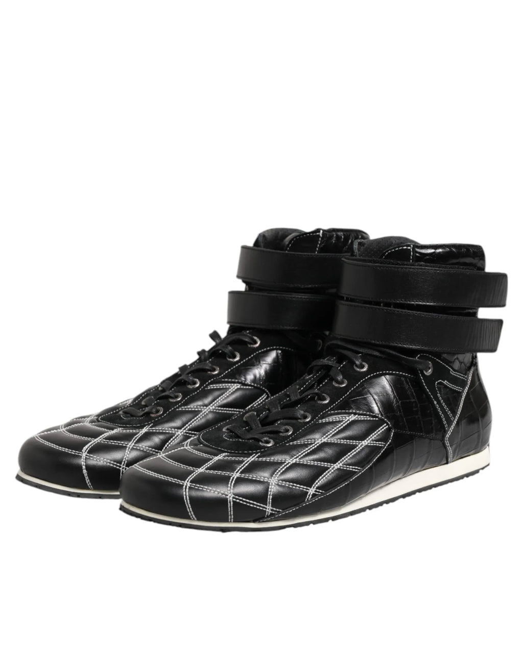 Dolce & Gabbana Black Quilted Leather Lace Up Sneakers Shoes - Zeiniez