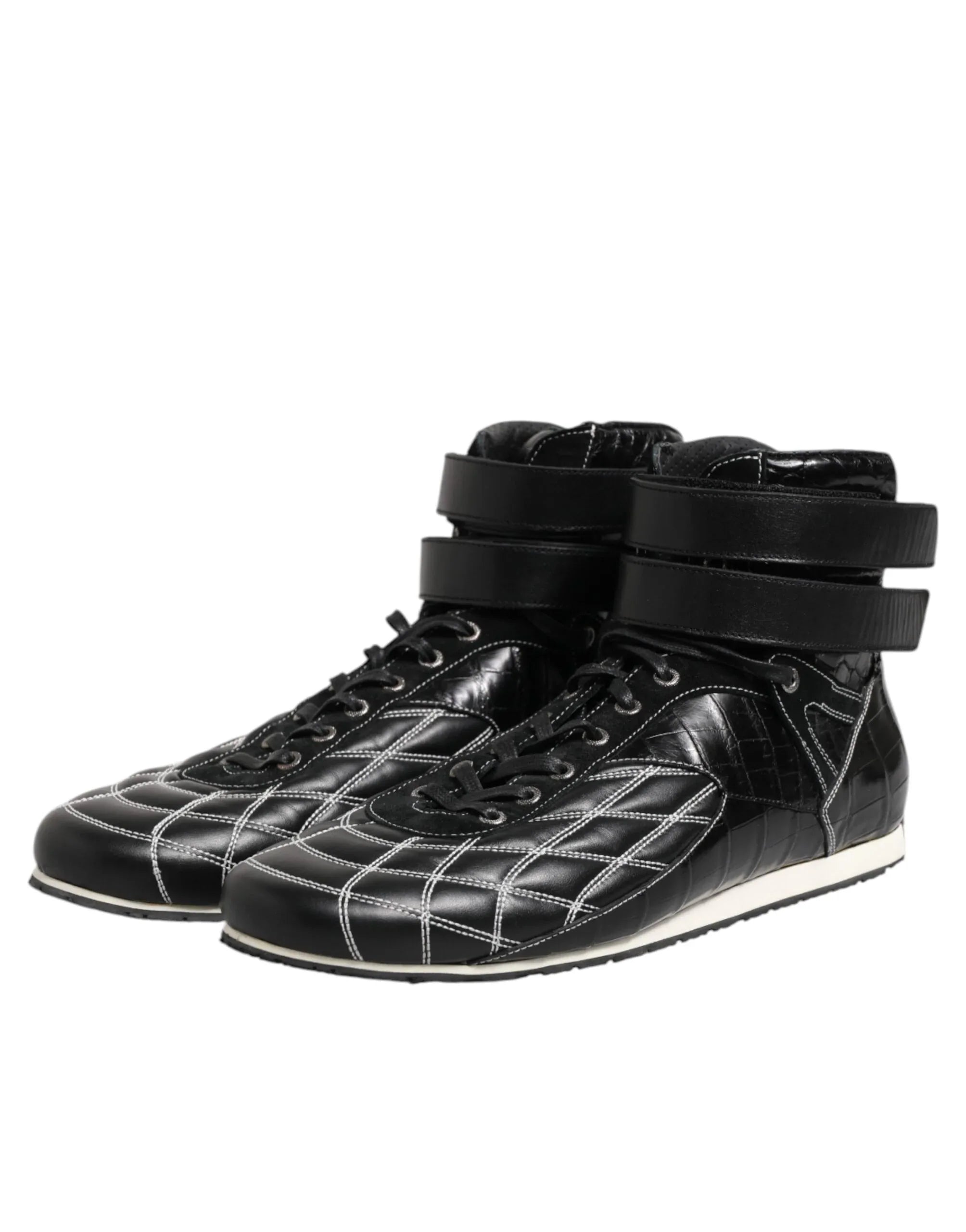 Dolce & Gabbana Black Quilted Leather Lace Up Sneakers Shoes - Zeiniez