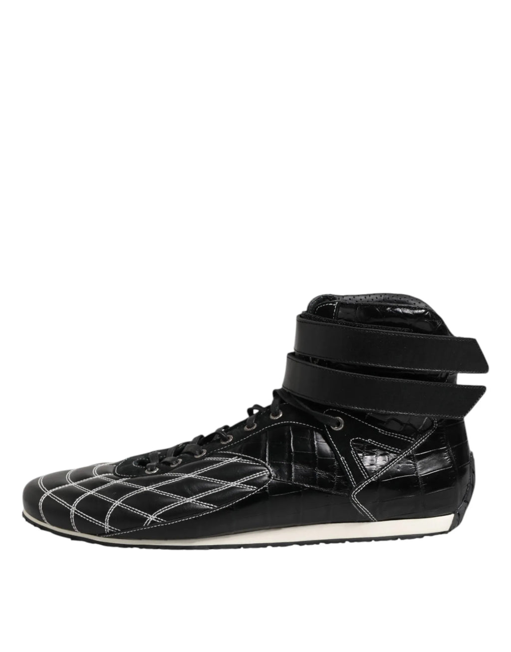 Dolce & Gabbana Black Quilted Leather Lace Up Sneakers Shoes - Zeiniez