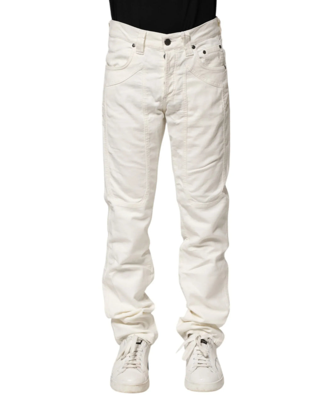 Jeckerson White Cotton Stretch Straight Fit Men Denim Jeans - Zeiniez