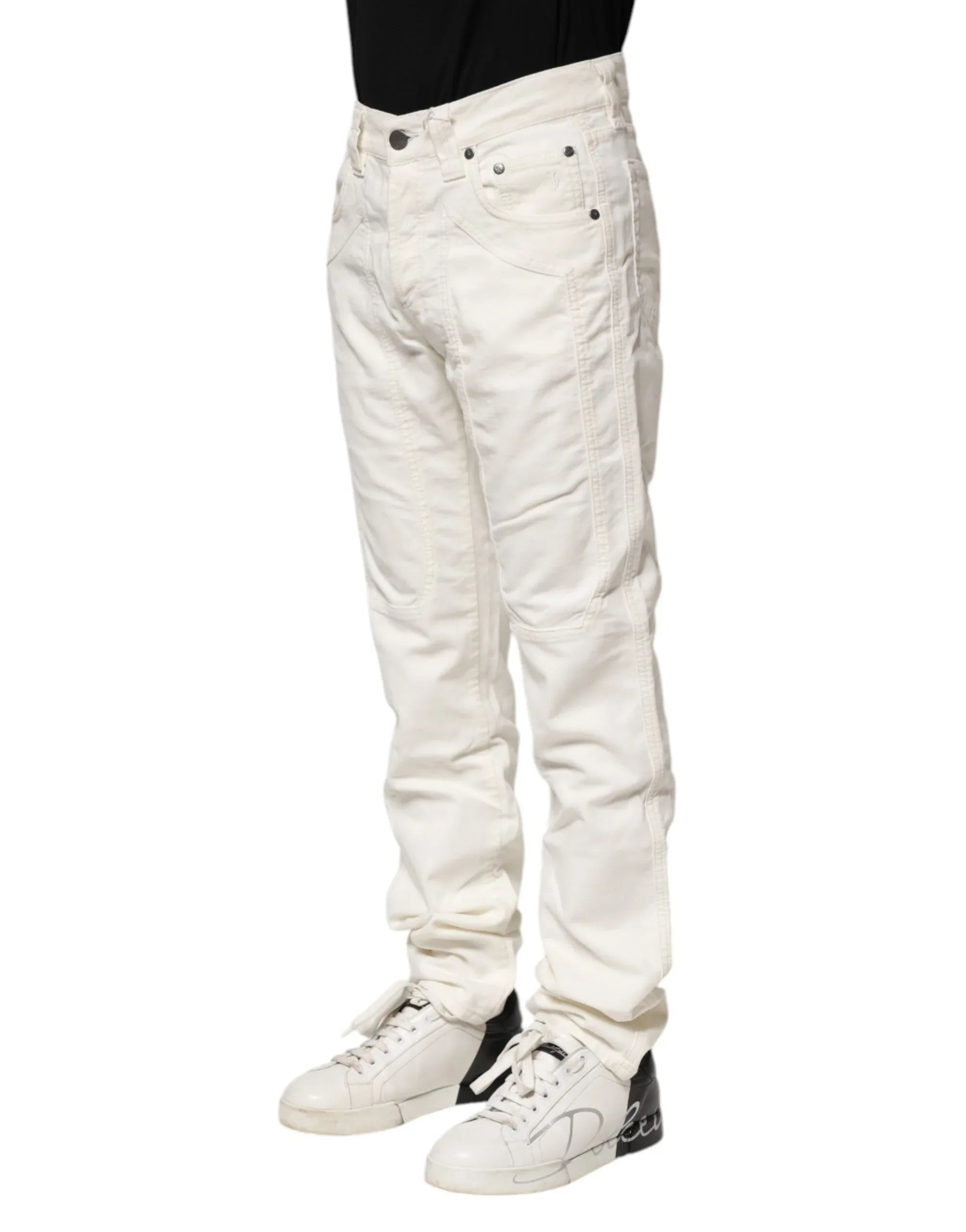 Jeckerson White Cotton Stretch Straight Fit Men Denim Jeans - Zeiniez